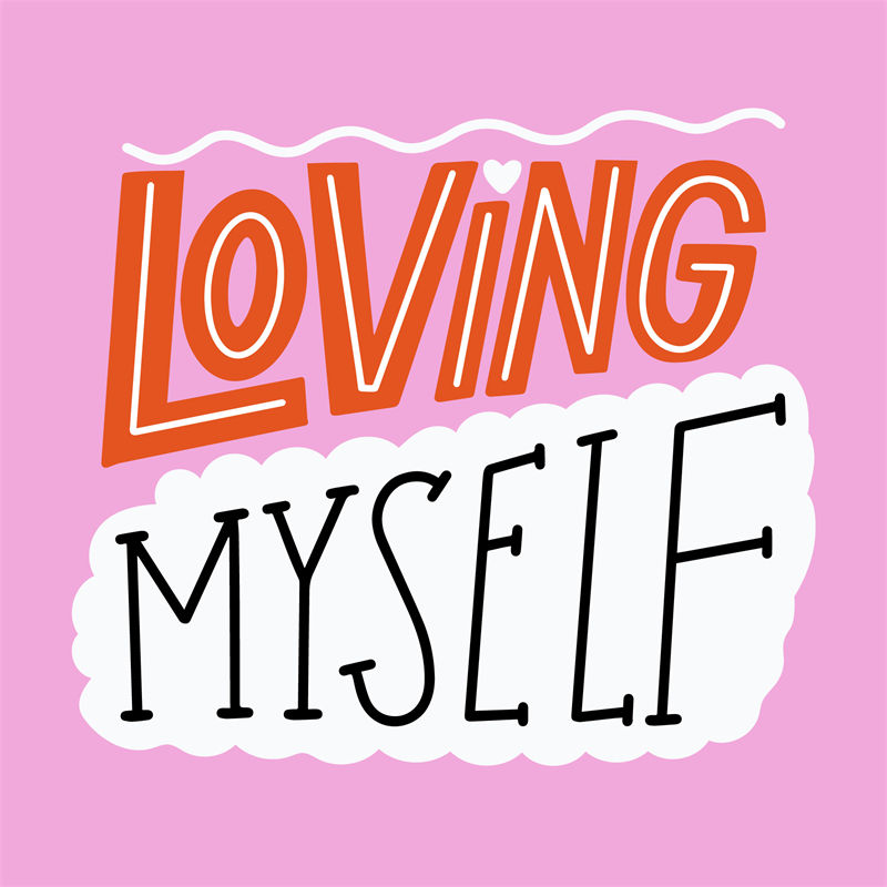 温馨粉色背景上的'Loving Myself'裁片印花服装