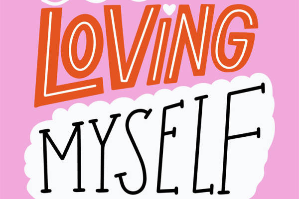 温馨粉色背景上的'Loving Myself'裁片印花服装