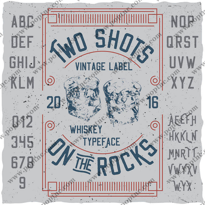 复古风格裁片印花服装:Two Shots Whiskey Typeface设计