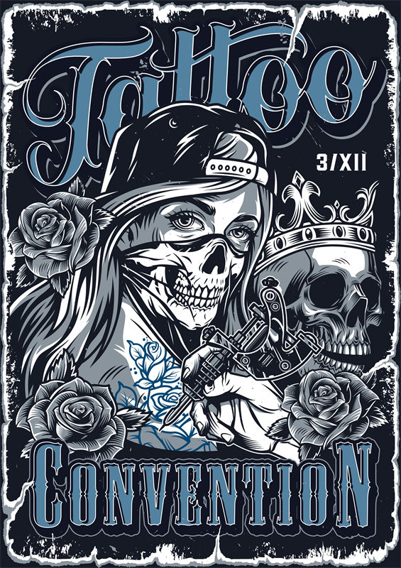 探索独特风格：骷髅与玫瑰裁片印花服装印花设计