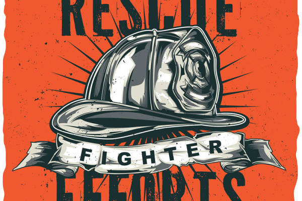 复古消防员头盔图案印花服装裁片