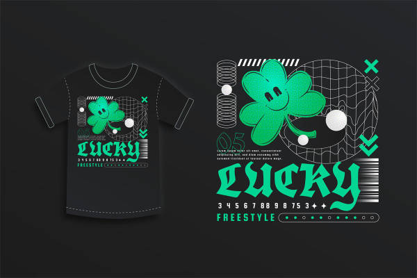 幸运四叶草裁片印花设计，时尚潮流服装印花