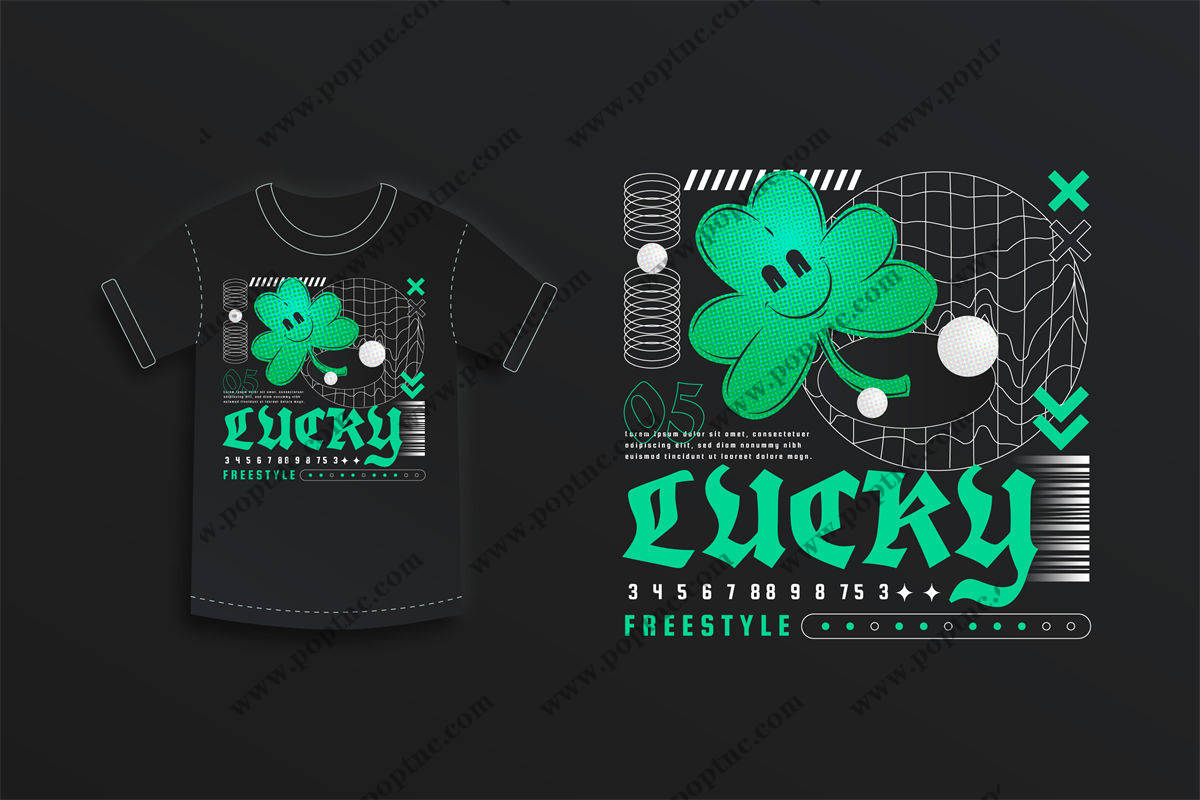 幸运四叶草裁片印花设计,时尚潮流服装印花