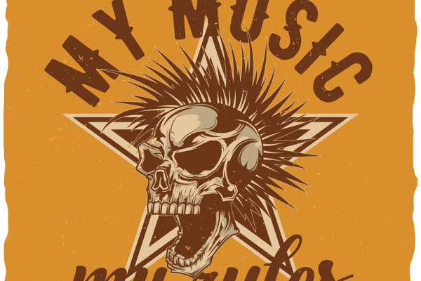 摇滚风裁片印花：个性音乐主题服装印花