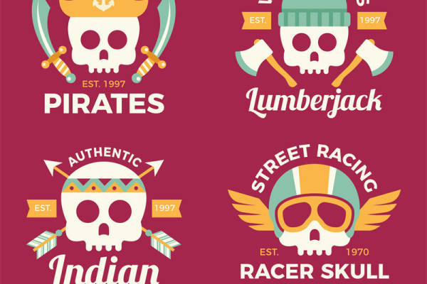 复古骷髅图案裁片印花:街头风服装印花设计