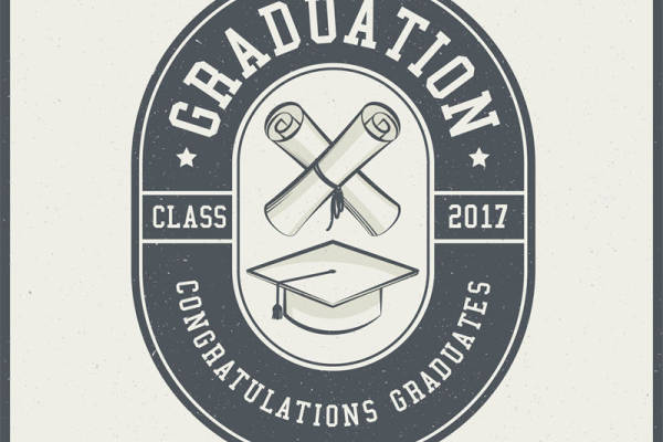 复古毕业帽与证书纹样服装印花设计