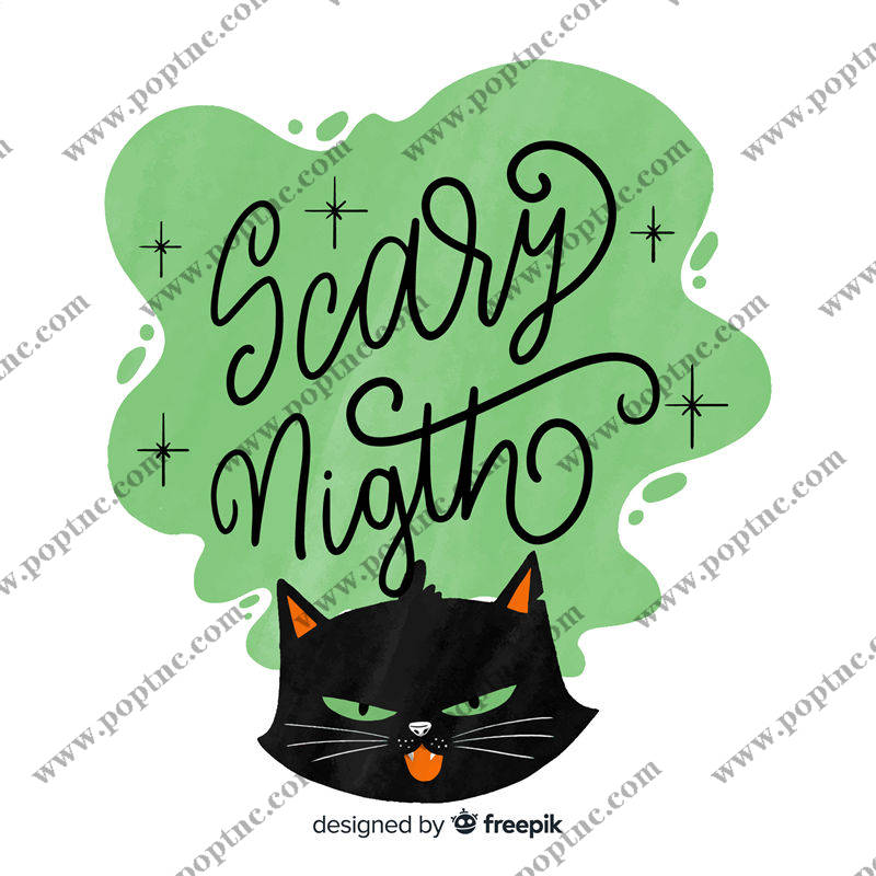 黑色猫咪图案裁片印花:万圣节服装印花新选择