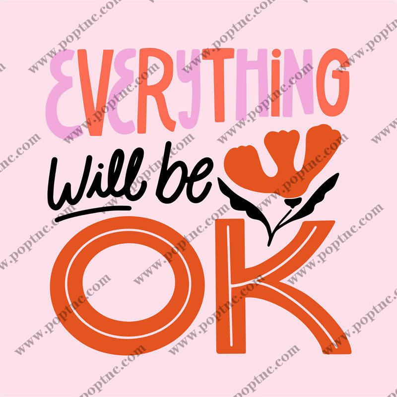 粉色背景上的“一切都会好”花型服装印花