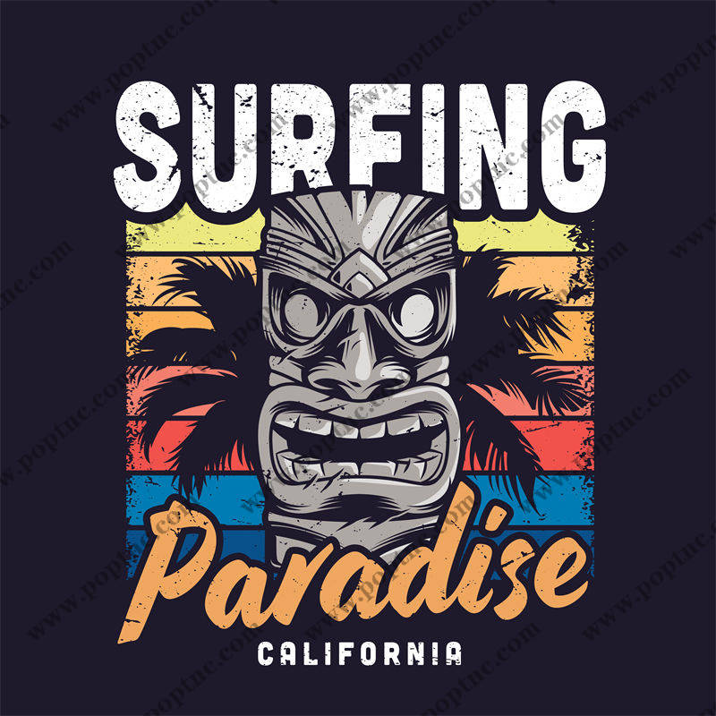 复古风情裁片印花:加州冲浪天堂服装印花设计