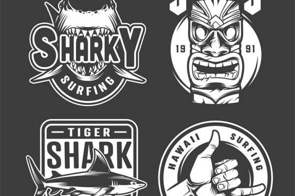 复古鲨鱼与虎头图案服装印花设计