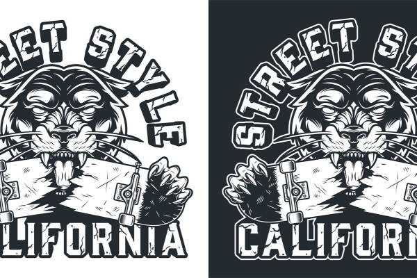 街头风格加州狮子裁片印花，街头潮流服装印花设计