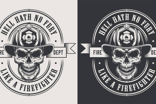 复古消防员头盔图案服装印花设计