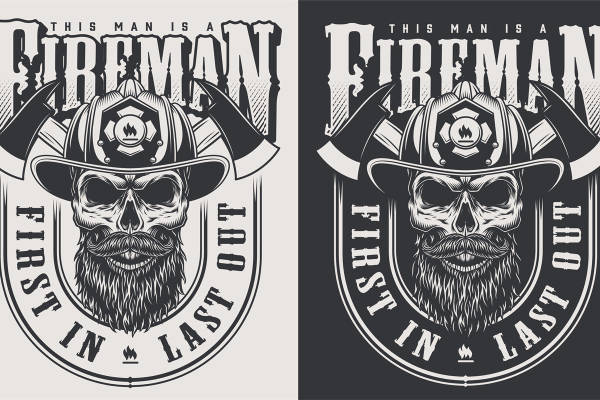 复古消防员头盔图案服装印花设计