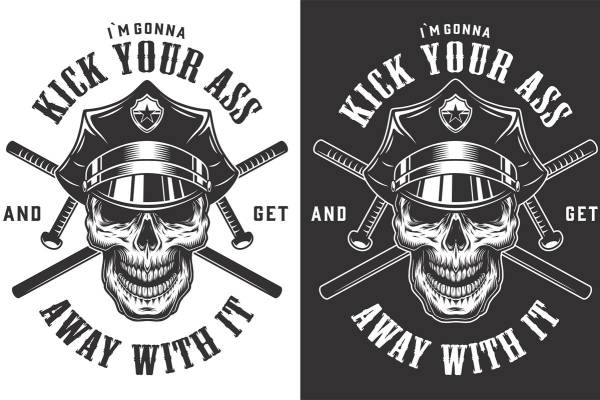 复古警徽骷髅图案服装印花设计