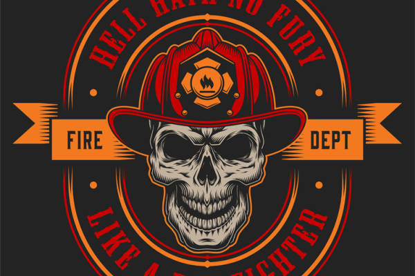 烈焰之魂:消防员头盔骷髅图案服装印花