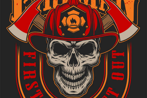 消防员头盔骷髅图案服装印花设计