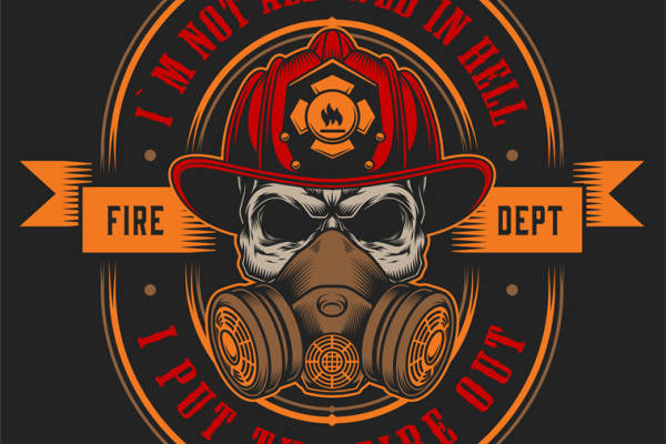 消防员头盔图案裁片印花，时尚个性服装印花设计