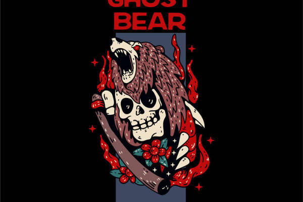 鬼熊骷髅花型裁片印花设计，时尚前卫，适用于各类服装