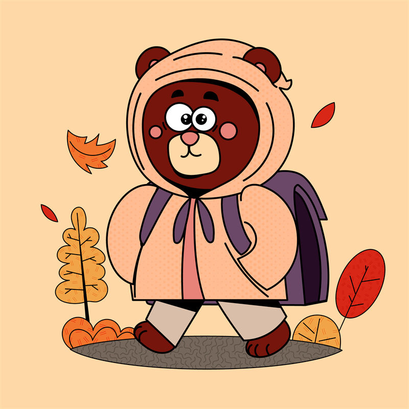 秋日森林熊印花：可爱动物图案服装印花设计