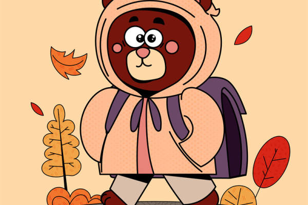 秋日森林熊印花：可爱动物图案服装印花设计