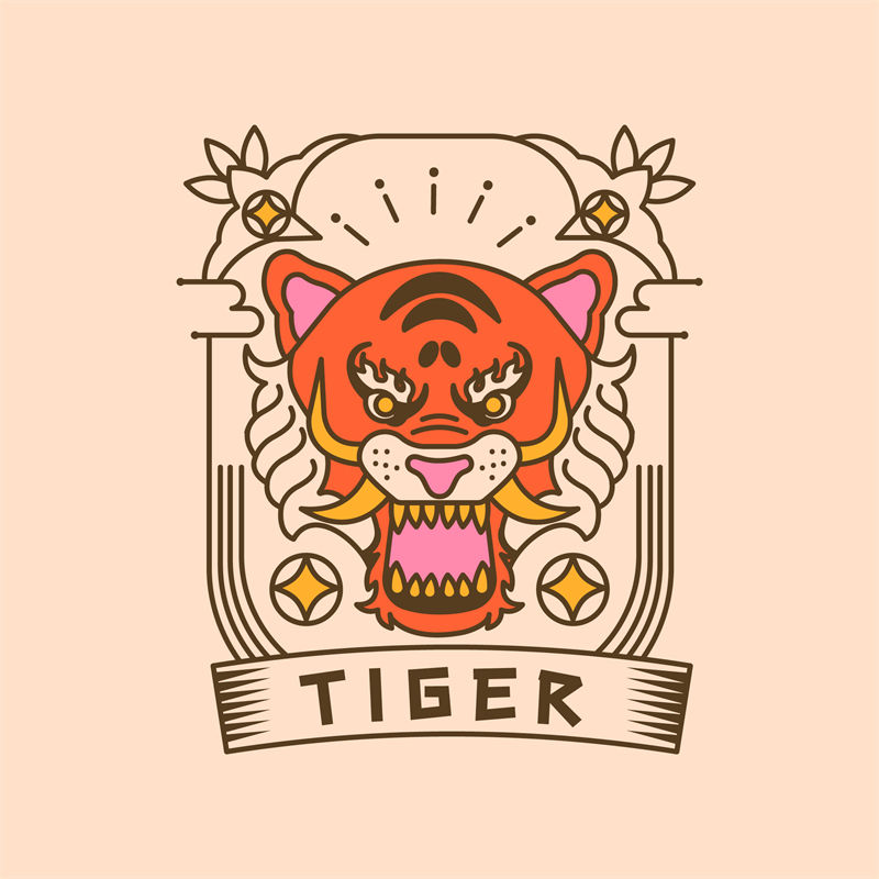 时尚老虎头像裁片印花，打造个性服装