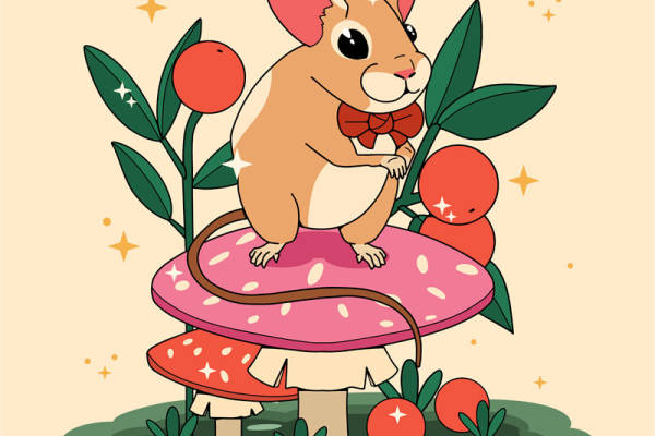 萌趣森林小鼠与蘑菇裁片印花设计，打造可爱服装