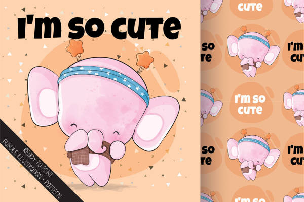 甜美可爱小象裁片印花，打造个性服装设计