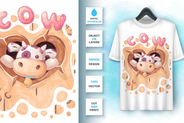 可爱奶牛图案裁片印花服装设计