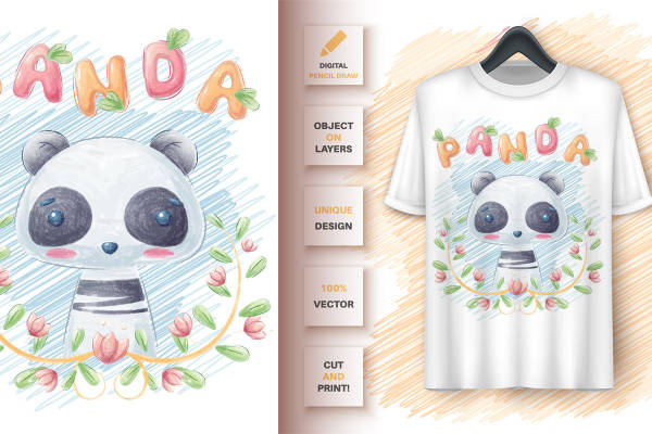 可爱熊猫花型纹理裁片印花服装印花