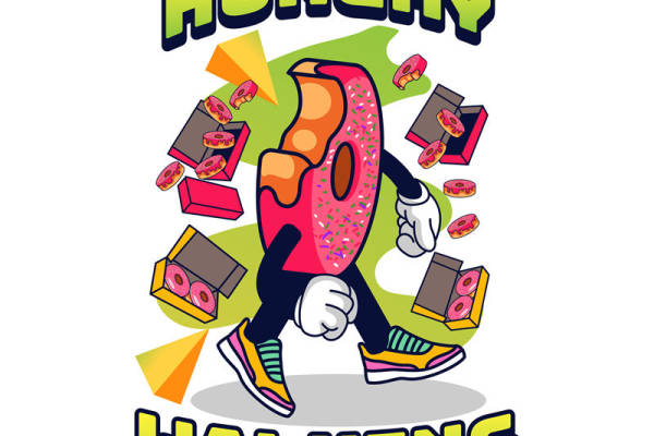 甜甜圈与运动鞋的趣味裁片印花设计，适合各种服装