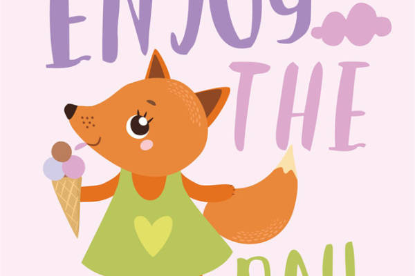 甜美狐狸冰淇淋印花：裁片印花服装设计