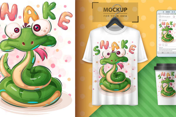 创意裁片印花设计：卡通蛇图案服装印花