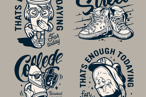 复古街头风裁片印花，时尚潮牌服装印花设计