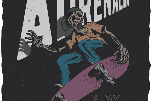 酷炫骷髅滑板手裁片印花,街头风服装印花设计