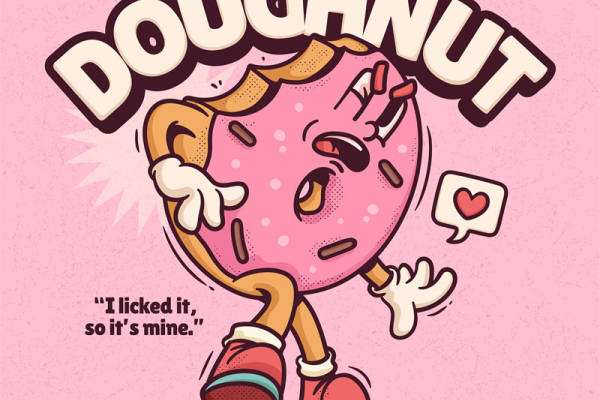 粉色卡通甜甜圈裁片印花：可爱风格服装印花设计