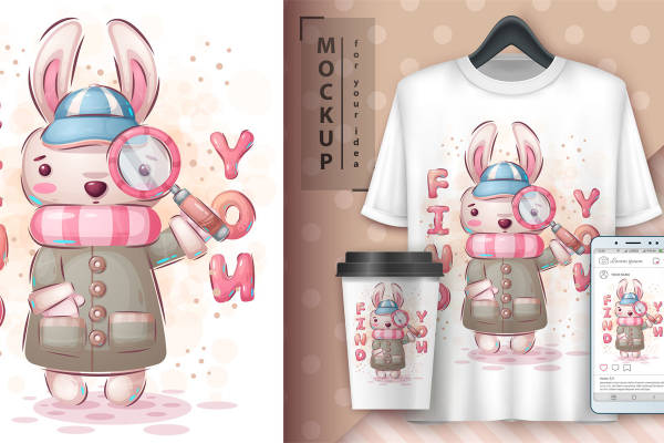 可爱兔子侦探裁片印花服装设计