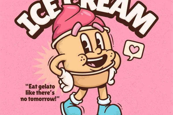 粉色冰淇淋可爱印花服装裁片，适合春夏休闲装