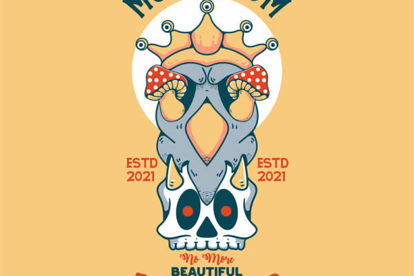 复古蘑菇王冠印花服装裁片：独特设计，时尚百搭