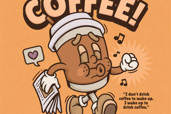 咖啡杯卡通印花:创意裁片印花设计,适合各类服装