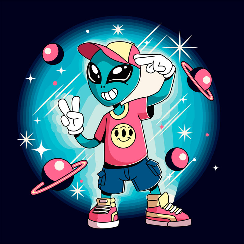 外星人裁片印花：趣味宇宙风服装印花设计