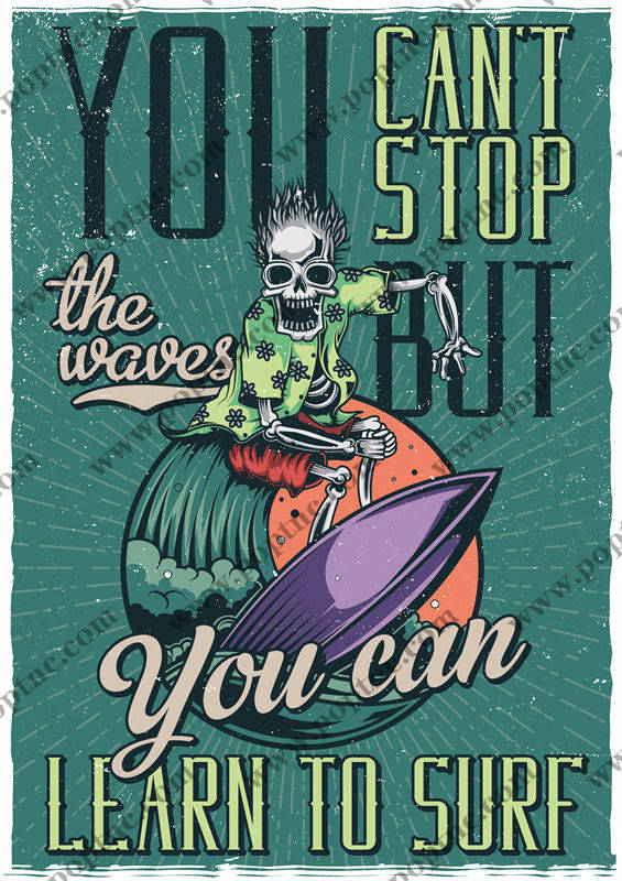 复古骷髅冲浪图案裁片印花,时尚个性服装印花设计