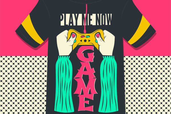 复古游戏手柄图案裁片印花服装印花