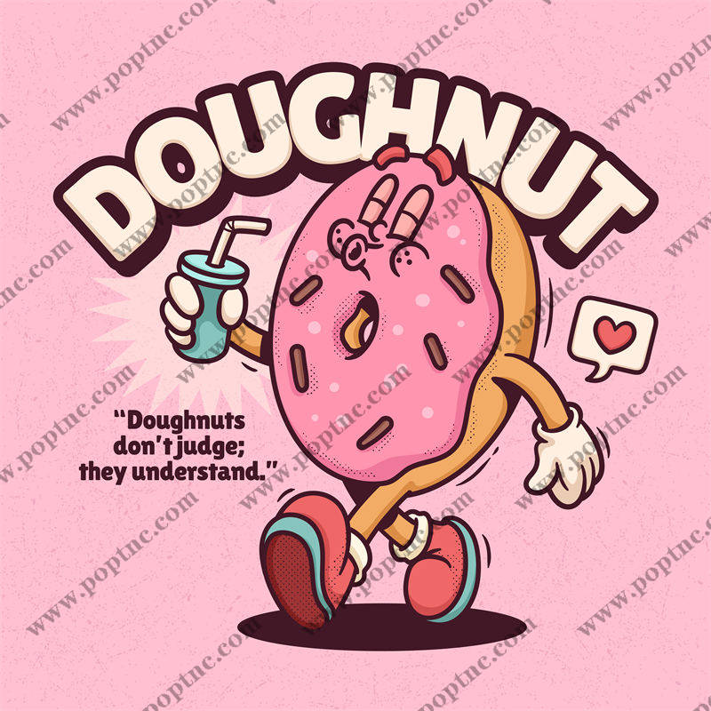 粉色甜甜圈印花:可爱裁片印花设计,适合春季服装