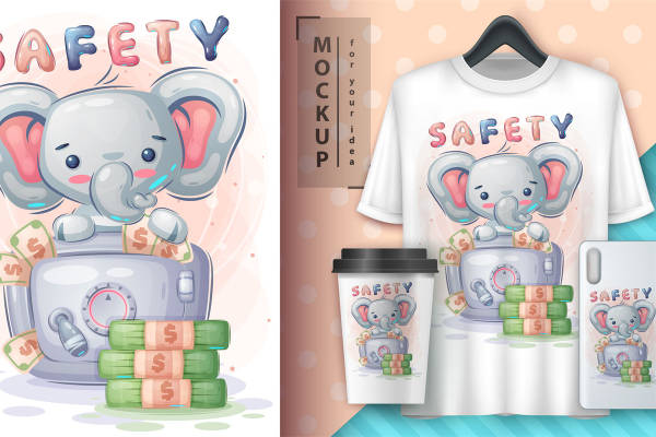安全小象裁片印花：可爱与安全并存的服装印花设计