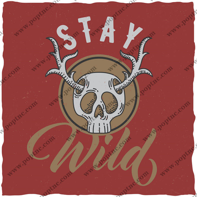 复古骷髅鹿角图案服装印花设计,个性潮流裁片印花