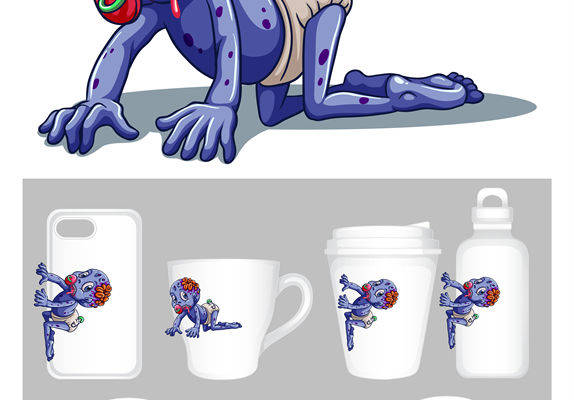 裁片印花：蓝紫色僵尸图案服装印花设计