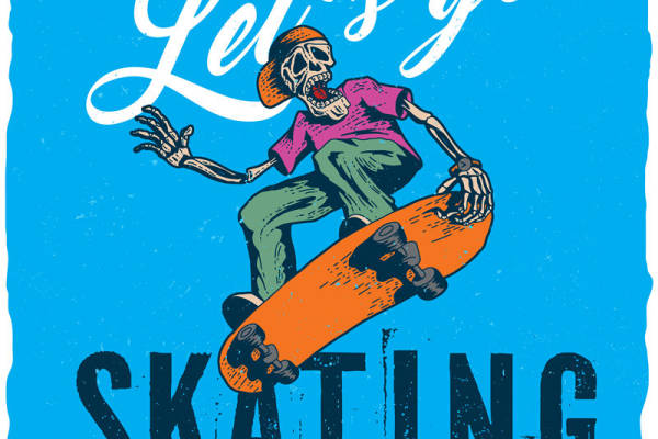 骷髅滑板手裁片印花：街头风服装印花设计