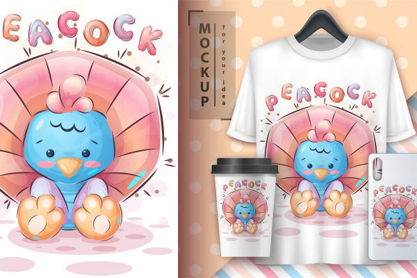 可爱小孔雀裁片印花：为你的服装增添一抹清新