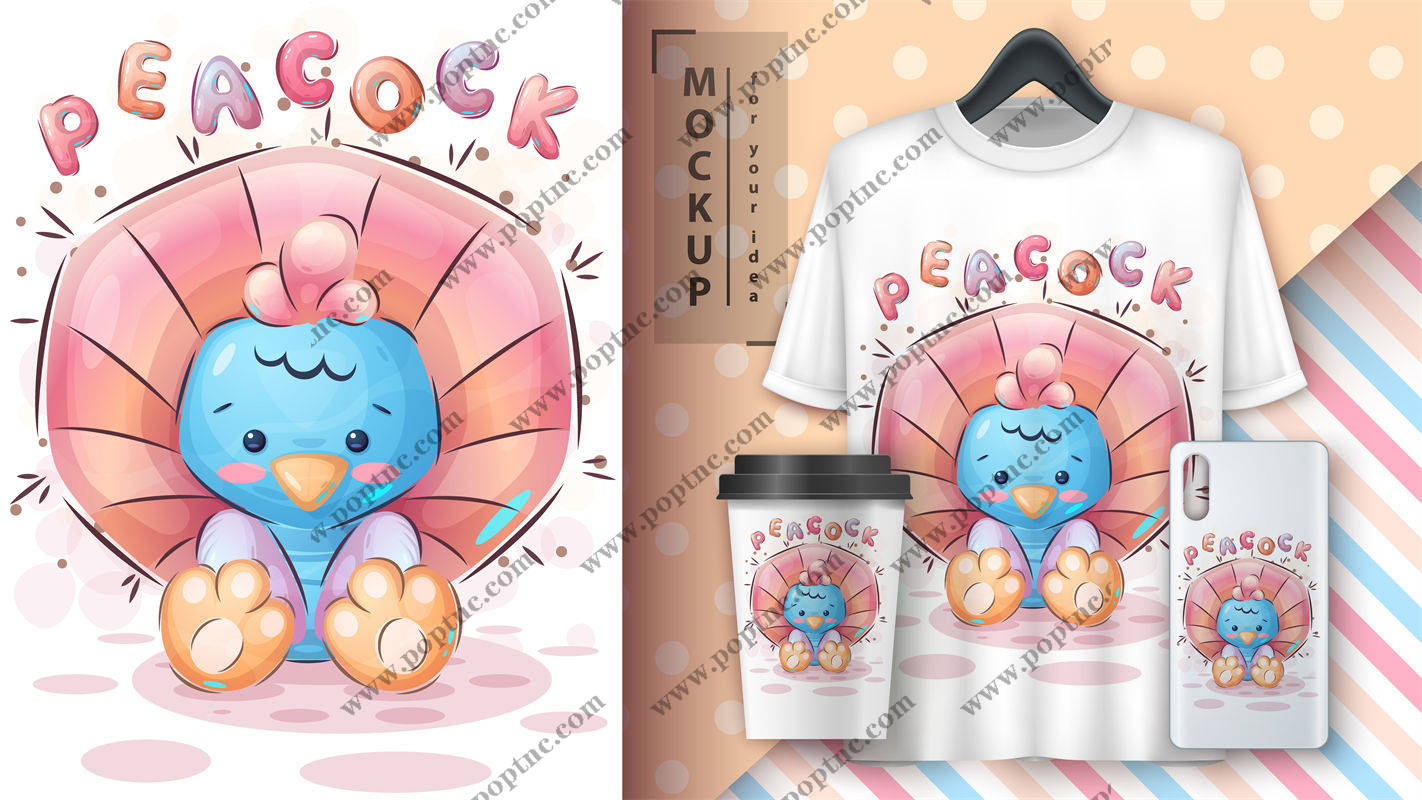 可爱小孔雀裁片印花:为你的服装增添一抹清新