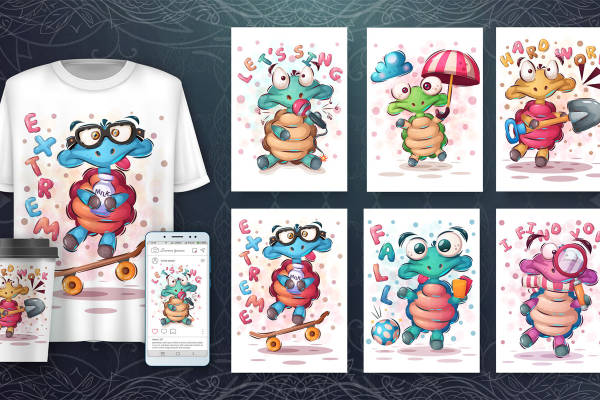 创意裁片印花：趣味恐龙图案服装印花设计